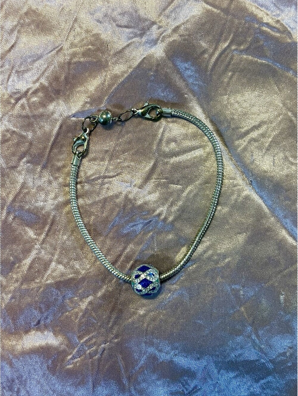 925 Silver NINA Blue Enamel Pavé Infinity Charm Bead Snake Chain Bracelet